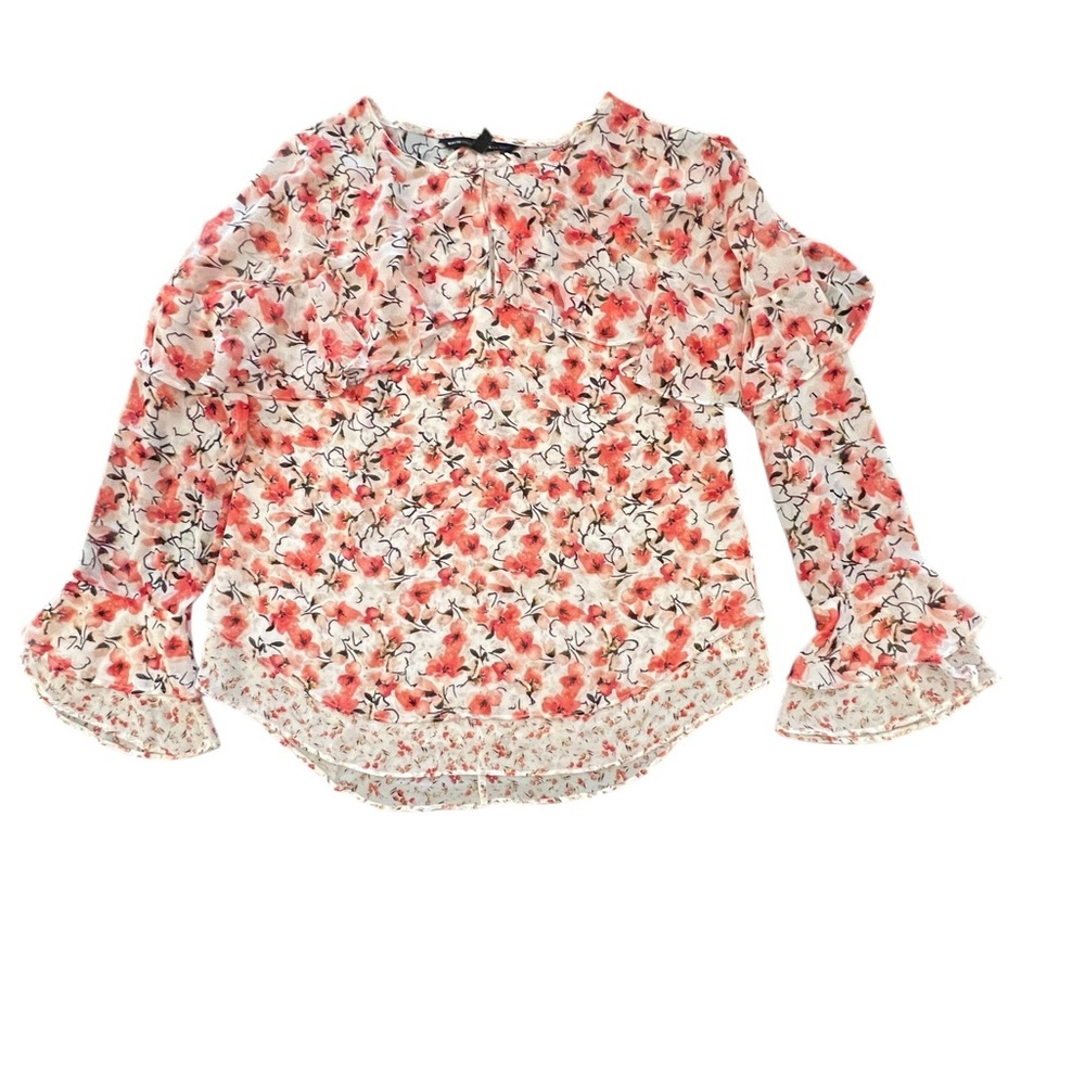 Calico Floral Print Ruffle Blouse Pastel Spring Business 6 White‎ House Black